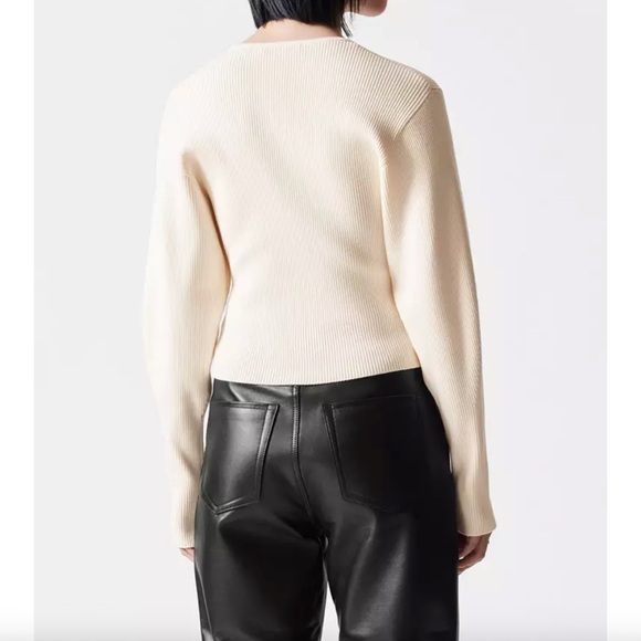 & Other Stories Rib Knit Slit Sleeve Round Neck Sweater Off White Size Large - Picture 2 of 16